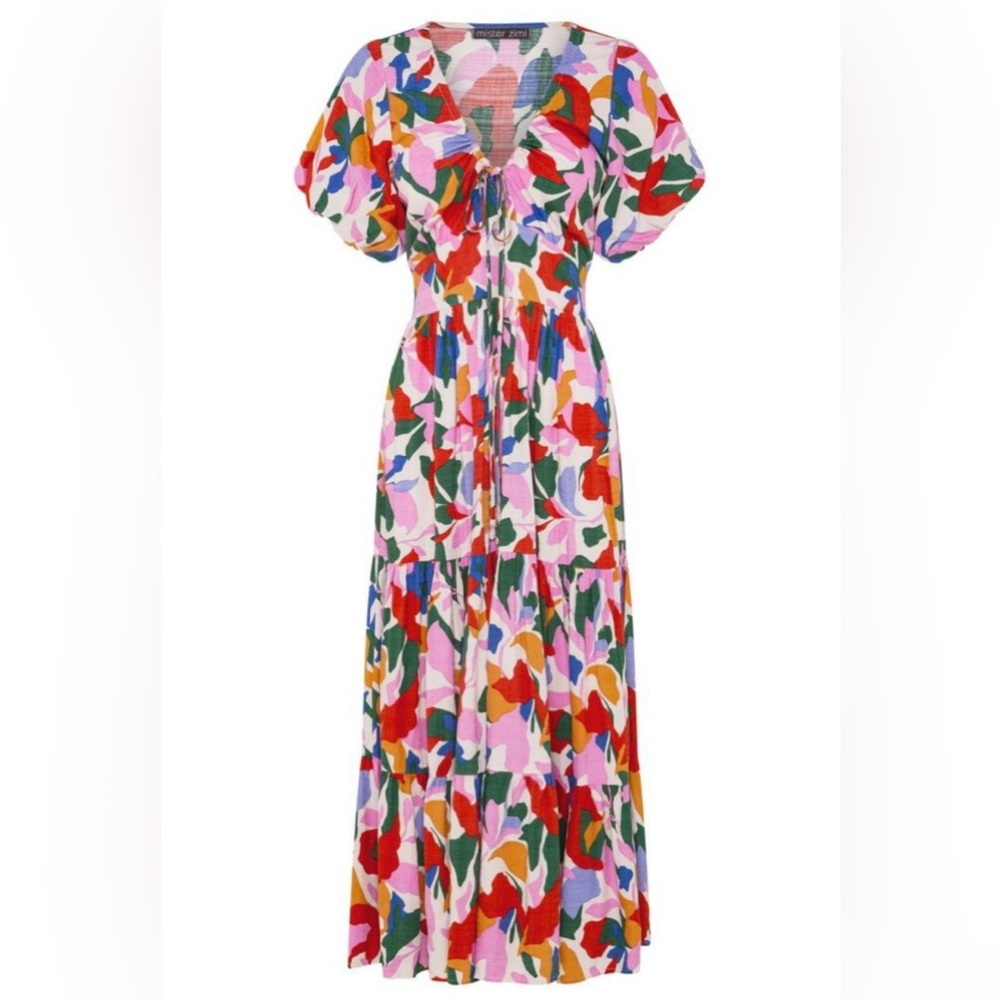 Mister Zimi Multicolor Floral Print Maxi Dress - Pink, Red, Green, Blue, Purple